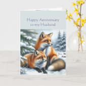 Husband Happy Anniversary Winter Fox Couple Karte (Gelbe Blume)