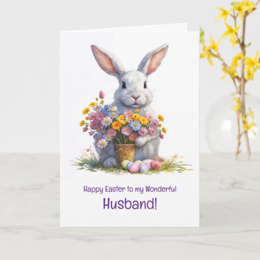 Husband Happy Easter with Cute Bunny Karte (Gelbe Blume)