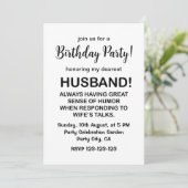 Husband Hubby Quote Funny Husband Geburtstag Einladung (Stehend Vorderseite)