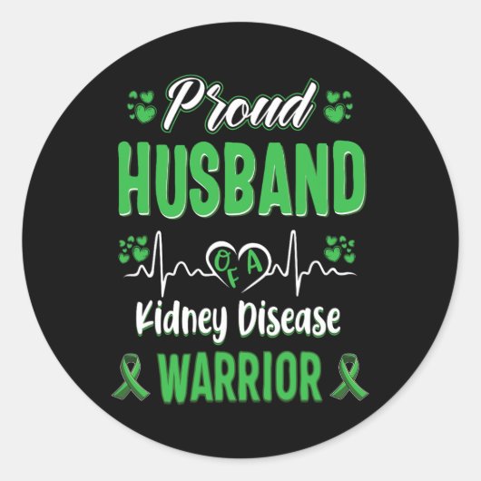 Husband Kidney Disease Warrior Awareness Ribbon Gr Runder Aufkleber (Vorderseite)