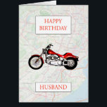 Husband Map and Motorbike Birthday<br><div class="desc">Herzlichen Glückwunsch zum Geburtstag eines Motorradfans. Ein rotes Fahrrad mit einer Straßenkarte im Hintergrund. Eine tolle Karte für einen Ehemann,  der Fahrrad und Reiten Lieben. - Basisplan und Daten von OpenStreetMap und OpenStreetMap Foundation © OpenStreetMap</div>