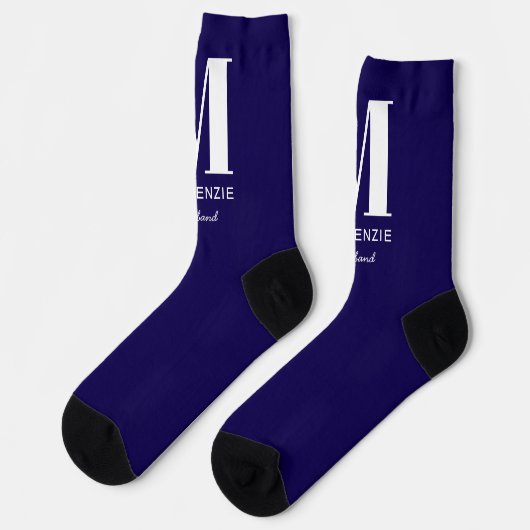 Husband Monogram Initial Name Navy Blue Wedding Socken (Linkes Detail)