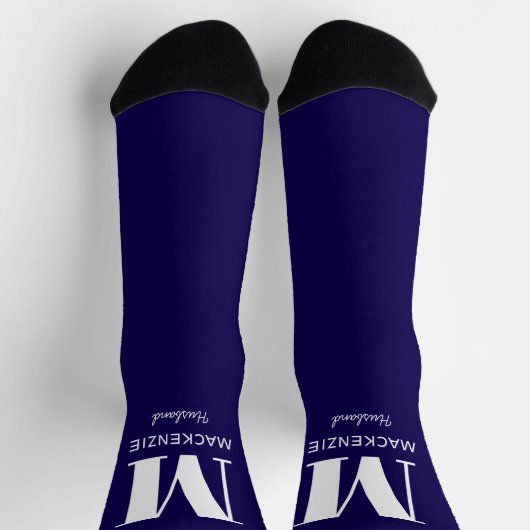 Husband Monogram Initial Name Navy Blue Wedding Socken (Oben)