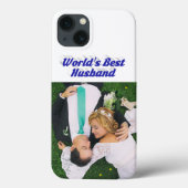 Husband Photo with blue text  iPhone Case (Rückseite)
