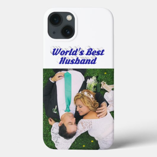 Husband Photo with blue text  iPhone Case (Rückseite)