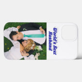 Husband Photo with blue text  iPhone Case (Rückseite (Horizontal))