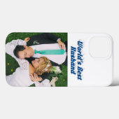 Husband Photo with sea blue text  iPhone Case (Rückseite (Horizontal))