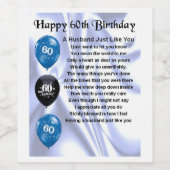 Husband Poem Wine Bottle Label 60. Geburtstag Weinetikett (Einzelnes Label)