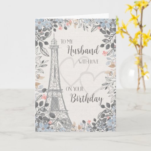 Husband Romantic Birthday Eiffel Tower Karte (Gelbe Blume)
