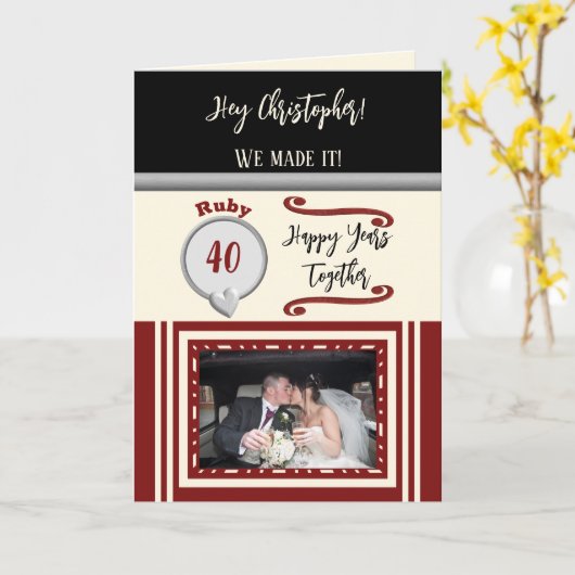 Husband Ruby 40-jähriges Black-Creme-Foto Karte (Gelbe Blume)