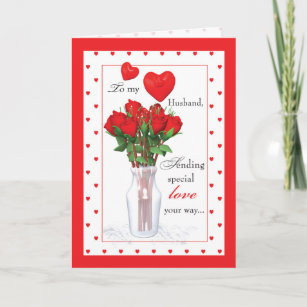 Husband Valentine's Day Rote Rosen Herz Feiertagskarte