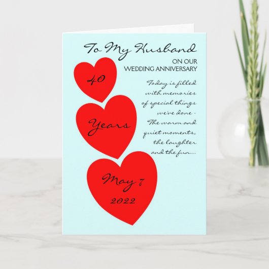 Husband Wedding Anniversary Red Hearts Karte (Vorderseite)