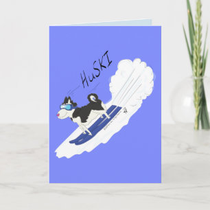 Huski - Funny Huski Dog Ski Greeting Card Karte