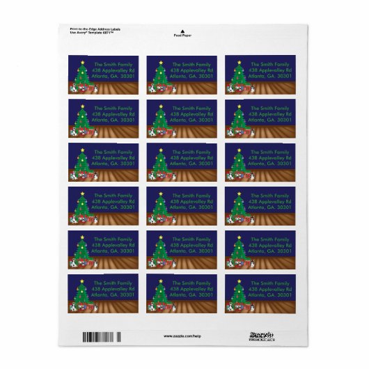 Huskies, die unter der Weihnachtsbaumkarte spielen Adressaufkleber (Vorne)