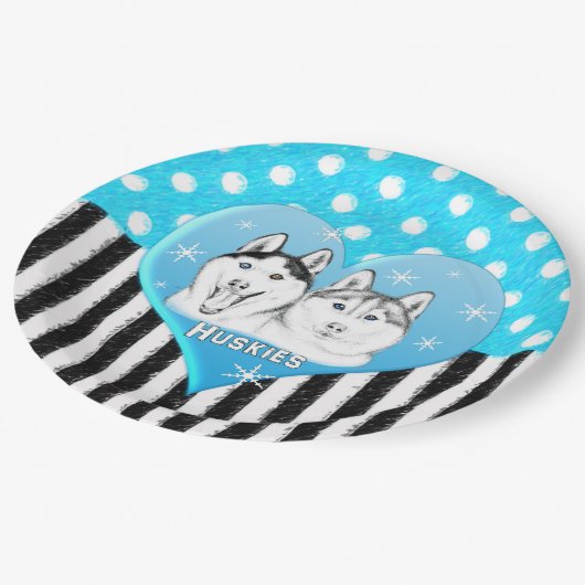 Huskiesblaumuster Pappteller (Schrägansicht)