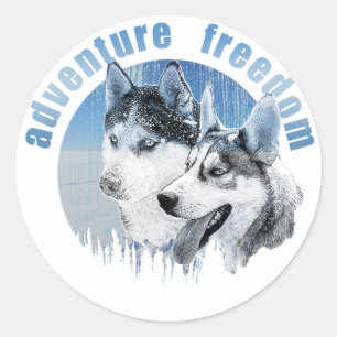 Husky Abenteuer Freiheit Schnee HuskyARTist Runder Aufkleber