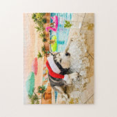 Husky auf Felsen zu Weihnachten Puzzle (Vertikal)