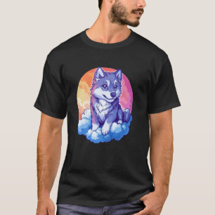 Husky auf Wolken mit Sonnenuntergang T-Shirt