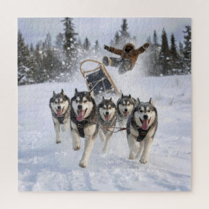 Husky außer Kontrolle ziehen einen Schlitten Puzzle