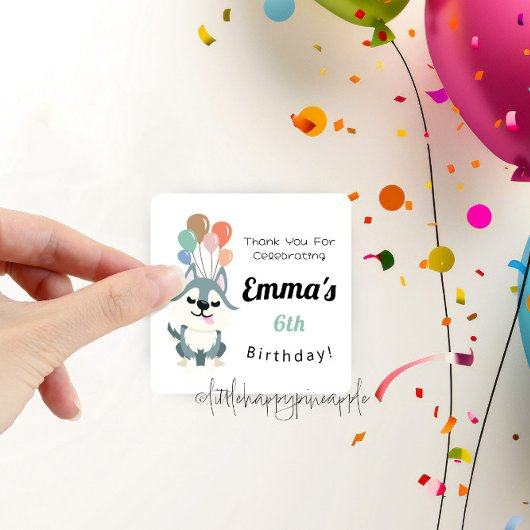 Husky Birthday Party Danke Quadratischer Aufkleber