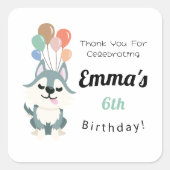 Husky Birthday Party Danke Quadratischer Aufkleber (Vorderseite)