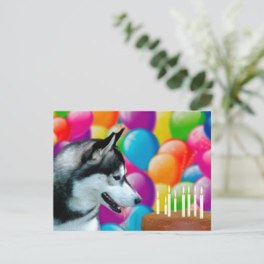 Husky Birthday Postkarte (Stehend Vorderseite)