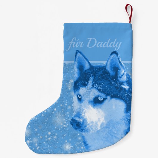 Husky blau Frohe Weihnachten für Daddy Kleiner Weihnachtsstrumpf (Rückseite)