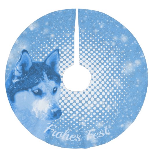 HUSKY blau Frohes Fest Polyester Weihnachtsbaumdecke (Vorderseite)