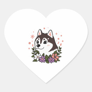 Husky Blume Hund Lover Malamute Herz-Aufkleber