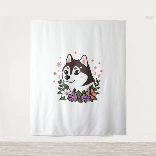 Husky Blume Hund Lover Malamute Wandteppich (Vorderseite)