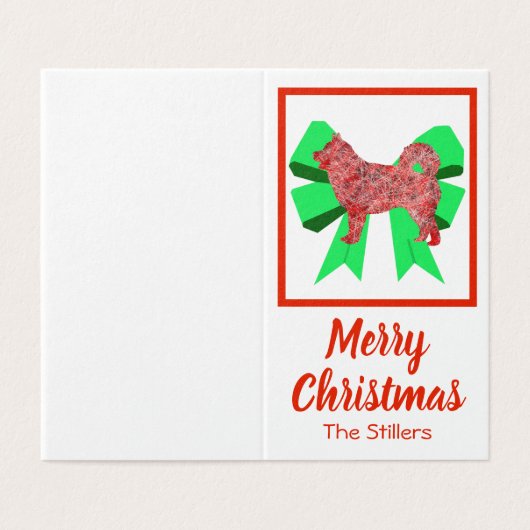 Husky Christmas Dog & Green Bow Geschenkmarke (Außenseite Aufgefaltet)