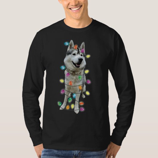 Husky Christmas Dog Mama Vater Weihnachtslicht Hus T-Shirt (Vorderseite)