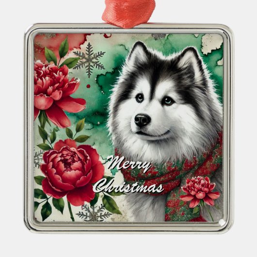 Husky Christmas Dreams Weihnachtsdekoration Ornament Aus Metall (Vorne)