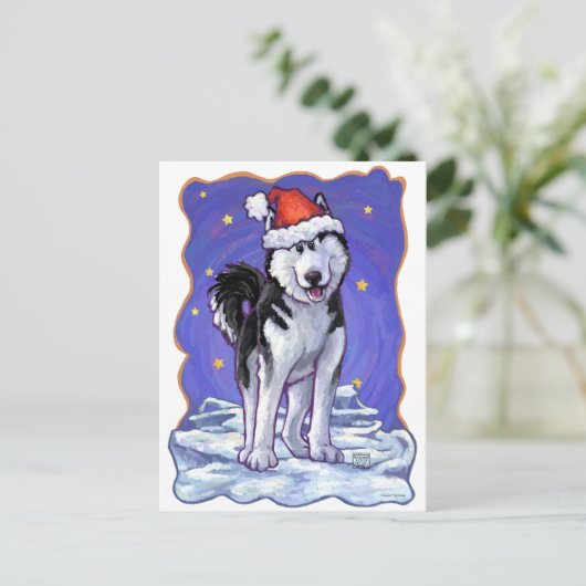 Husky Christmas Feiertagspostkarte (Stehend Vorderseite)