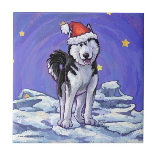Husky Christmas Fliese (Vorderseite)
