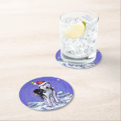 Husky Christmas Runder Pappuntersetzer (Vor Ort)