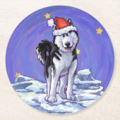 Husky Christmas Runder Pappuntersetzer (Vorderseite)