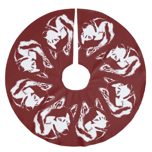 Husky Christmas Tree Skirt Sled Dog Tree Skirts Polyester Weihnachtsbaumdecke (Vorderseite)