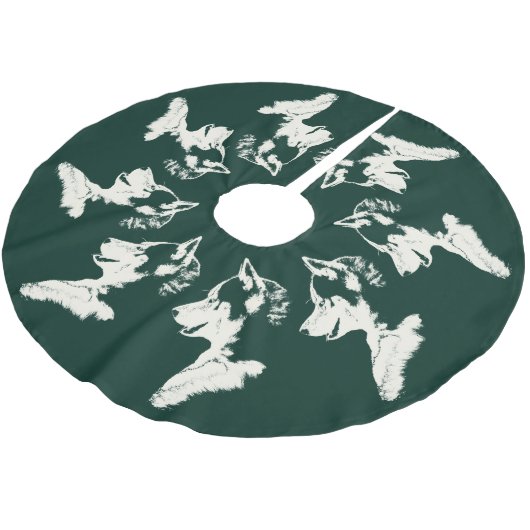 Husky Christmas Tree Skirt Sled Dog Tree Skirts Polyester Weihnachtsbaumdecke (Schrägansicht)