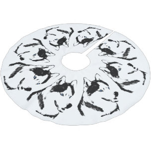 Husky Christmas Tree Skirt Sled Dog Tree Skirts Polyester Weihnachtsbaumdecke