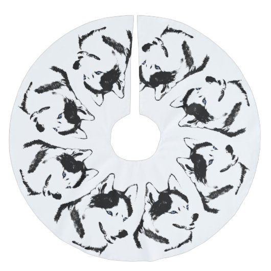Husky Christmas Tree Skirt Sled Dog Tree Skirts Polyester Weihnachtsbaumdecke (Vorderseite)