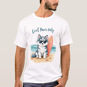 Husky Cool Paws Strand Design T-Shirt