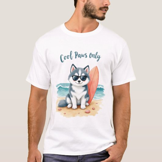 Husky Cool Paws Strand Design T-Shirt (Vorderseite)