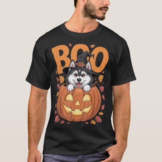 Husky Costume On Pumpkin Halloween Siberian Husky T-Shirt (Vorderseite)