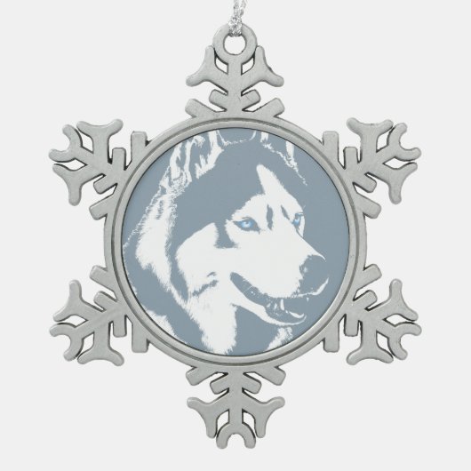 Husky-Dekoration Personalisierter Schlittenhunde Schneeflocken Zinn-Ornament (Vorderseite)