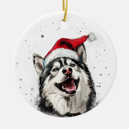 Husky Dog Christmas Personalized Keramik Ornament (Vorne)