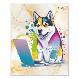 Husky Dog Computer Rainbow Watercolor Tech Savvy Fotodruck