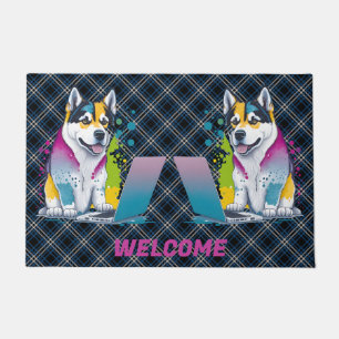 Husky Dog Computer Rainbow Watercolor Tech Savvy Fußmatte