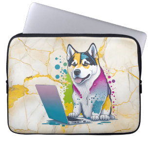 Husky Dog Computer Rainbow Watercolor Tech Savvy Laptopschutzhülle