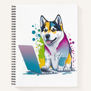 Husky Dog Computer Rainbow Watercolor Tech Savvy Notizblock